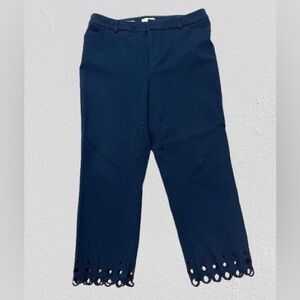 Navy Blue crop Pants with Eyelet Hem